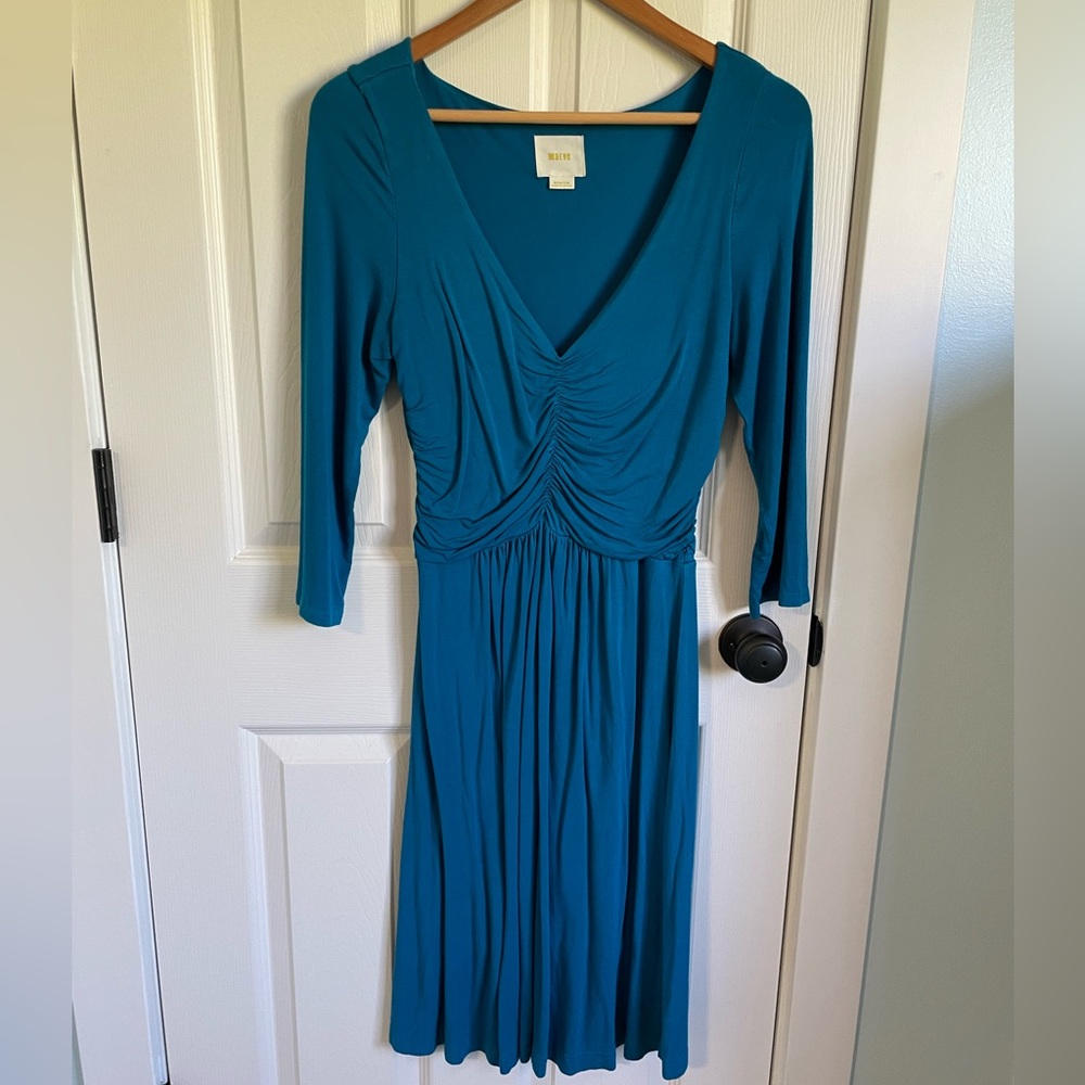 Maeve Stretch Knit Teal Midi Dress